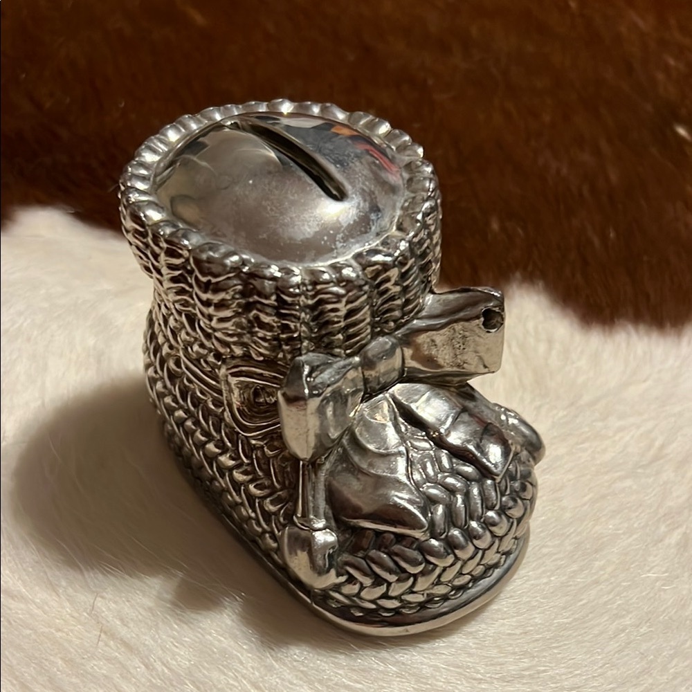 Leonard Silverplate Baby Bootie Coin Bank, Italy